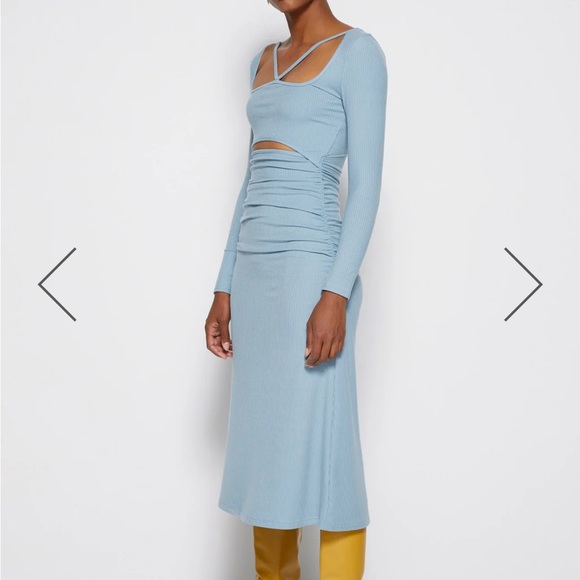 NWOT Jonathan Simkhai Maisha Shaping Rib Long Sleeve Cutout Midi Dress in Baltic - Picture 5 of 11
